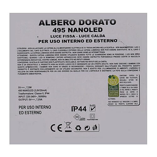 Albero di Natale LED 495 Nanoled Luce Calda Altezza 120 cm Struttura  metallo dorato D2921