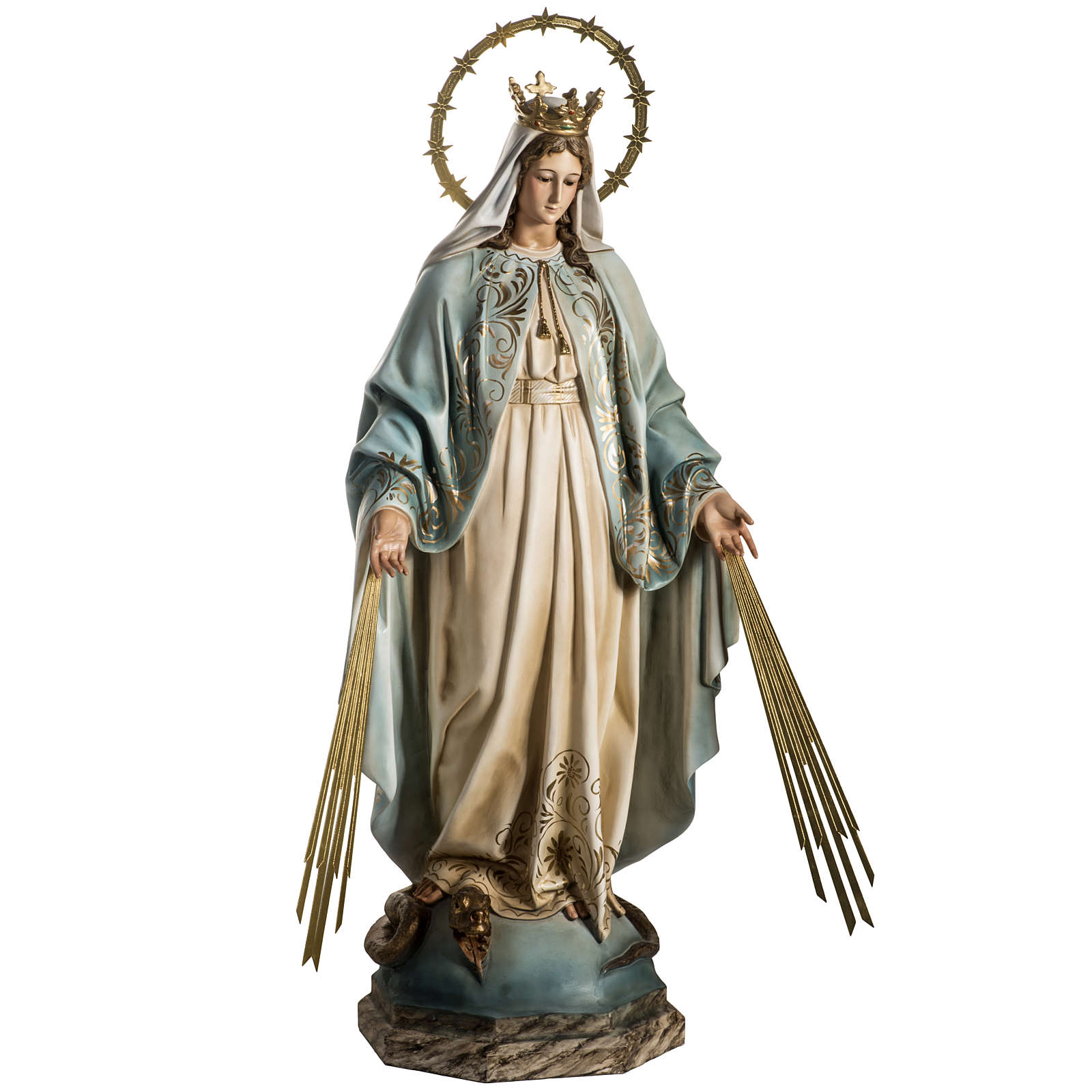 Statua Madonna Miracolosa 60 cm pasta di legno dec. elegante - Officine  Monastiche